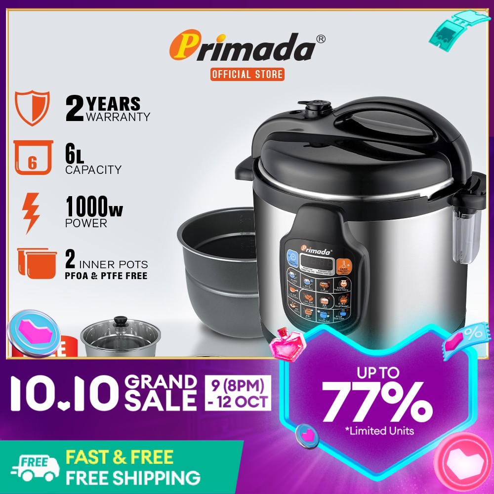 Primada Pressure Cooker With Free Accessories Steam Rack