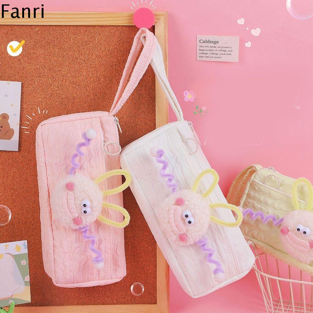 FANRI Vải bố Hộp đựng bút Miệng Lớn Dây kéo Sức chứa lớn Văn phòng phẩm túi đựng bút Dễ thương Hai Lớp Túi đựng bút vui nhộn Đồ dùng văn phòng trường học