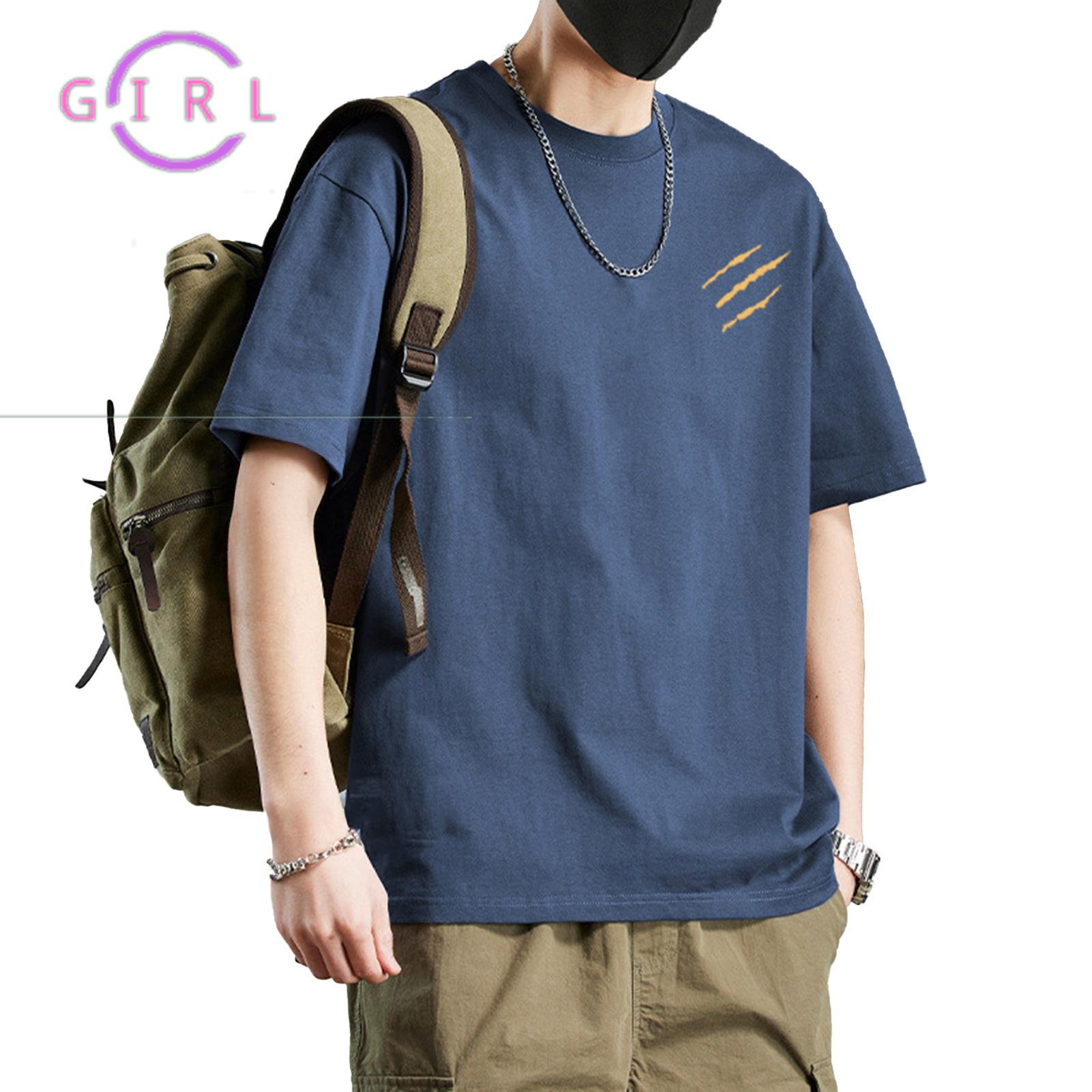 Girls® Men Summer T-shirt Cotton Blend Men T Shirt Men's Cotton Blend T-shirt Casual Solid Color Crew Neck Summer Tee Breathable Loose Fit Shirt for Daily Wear Beach Street Fashion - 2