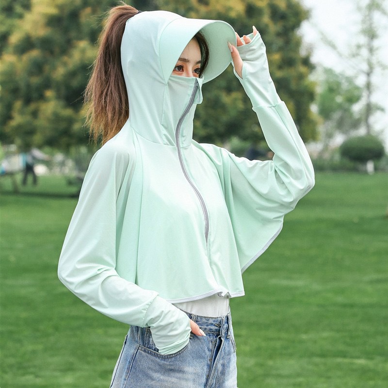  Quần áo chống nắng cho nữ Áo dài tay lụa băng mỏng mùa hè vành rộng chống nắng và tia UV 