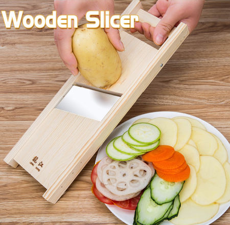 Adjustable Wooden Potato Slicer & Vegetable Cutter Machine