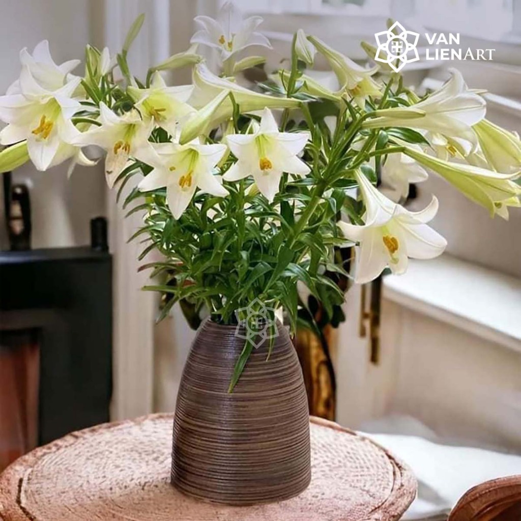 Lọ hoa - bình hoa gốm dáng chuông men matt ganh trắng cắm hoa bình gốm sứ Bát Tràng đồ decor chụp ảnh | Vạn Liên Art