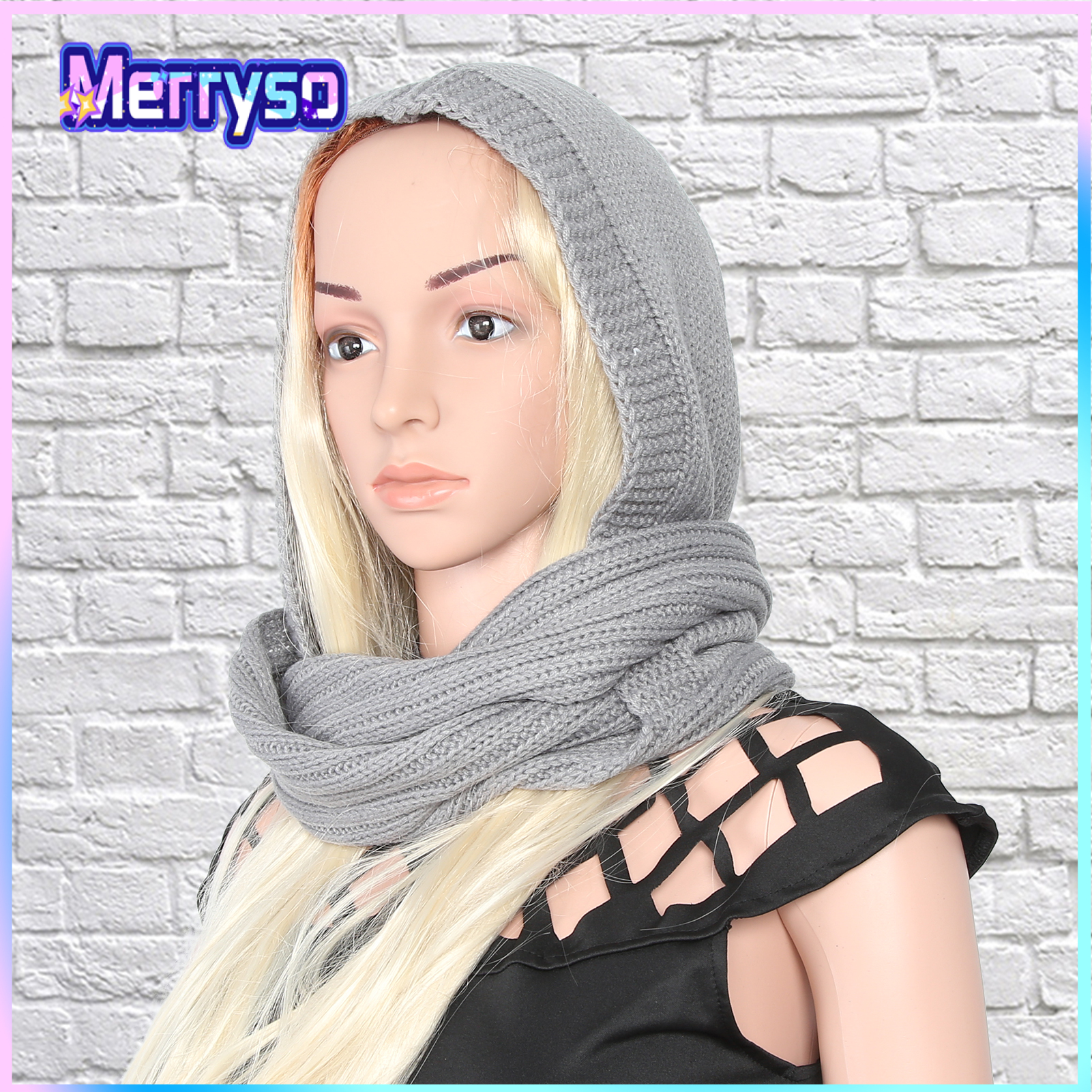 Hooded Scarf Thick Warm Woolen Women Hooded Scarf for Winter ราคา 291 บาท*ส่งฟรี