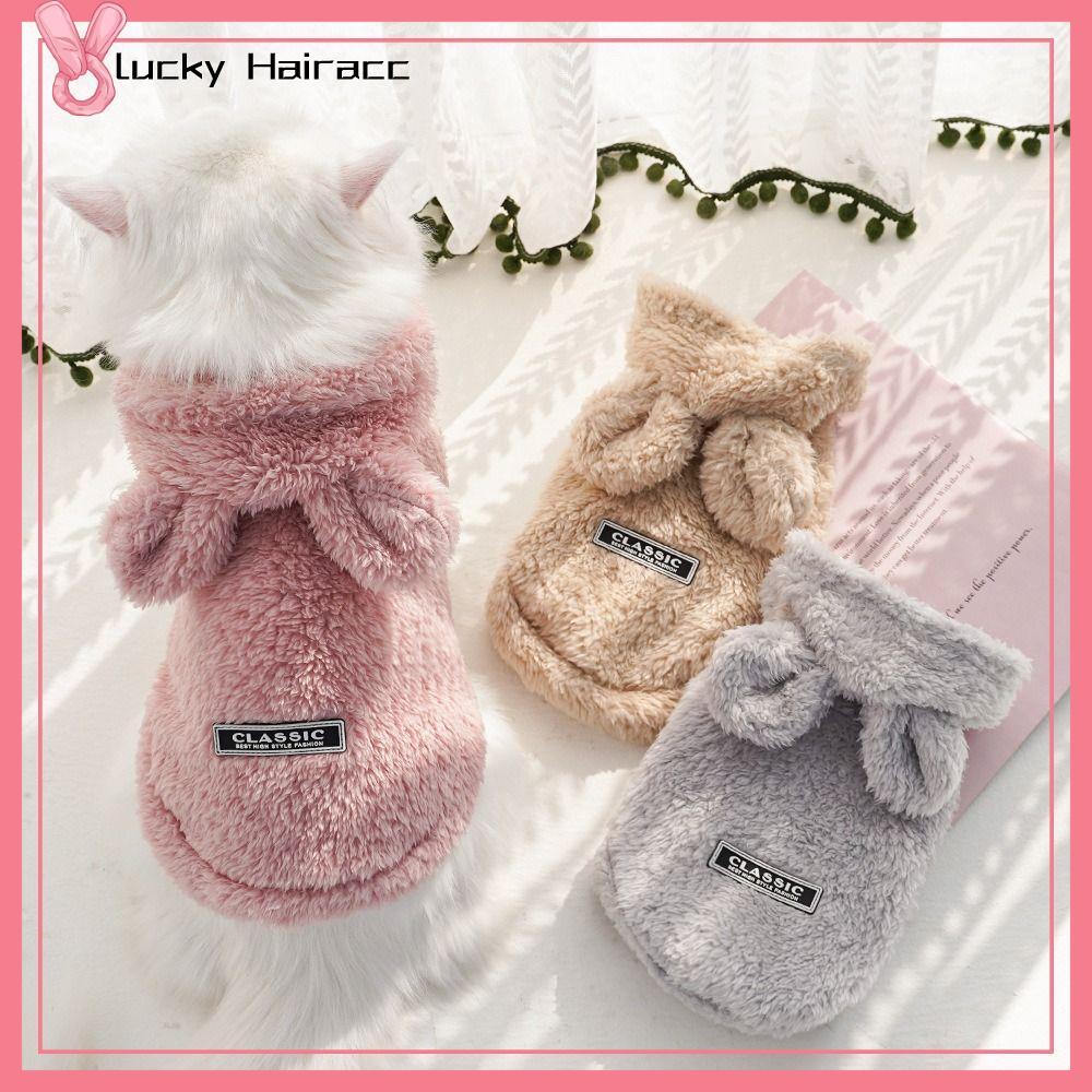 LUCKY HAIRACC Tai Thỏ Quần áo cho mèo cún cưng Thu Đông Vải nhung lông Áo len Thời trang Mềm Áo khoác