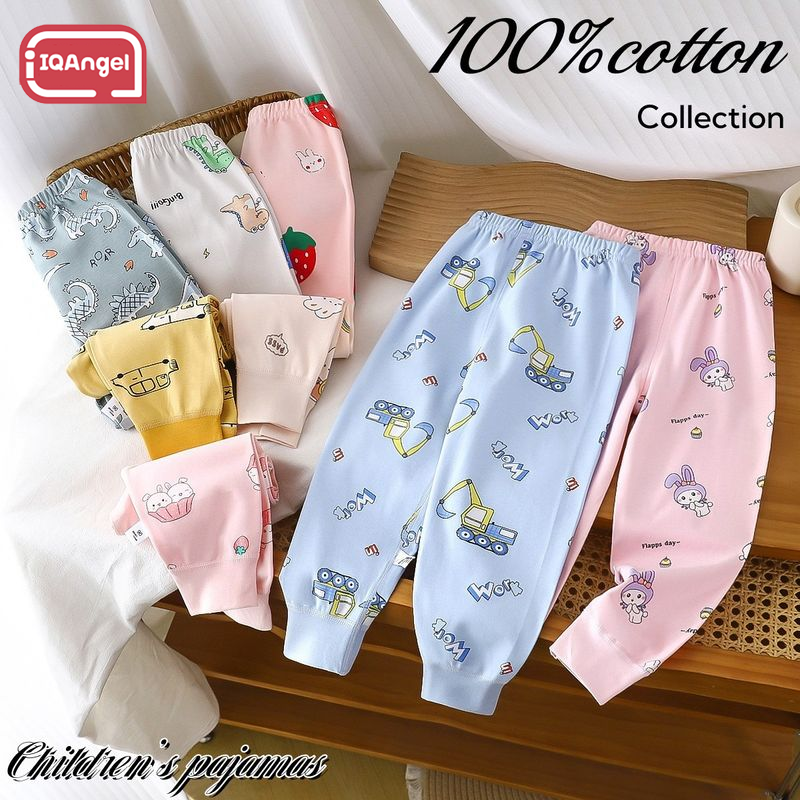 IQAngel Bông in hoạt hình dễ thương quần trẻ em cho mùa xuân và mùa thu, mềm mại thoải mái nhà mặc với thắt lưng co giãn