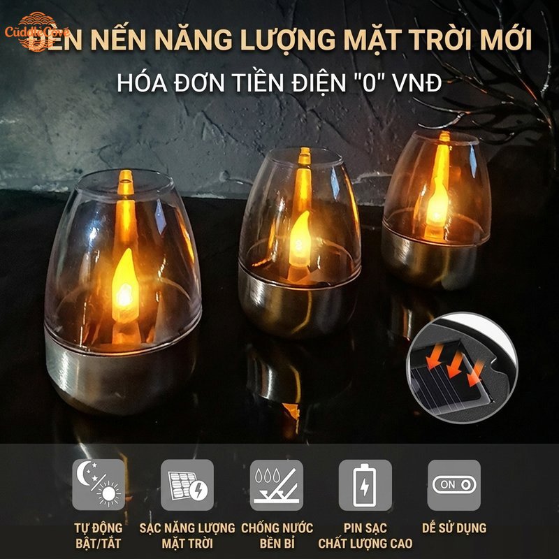 CuddleCove Đèn nến led mini inox chống nước dùng pin an toàn trang trí sân vườn ban công tiệc ngoài trời