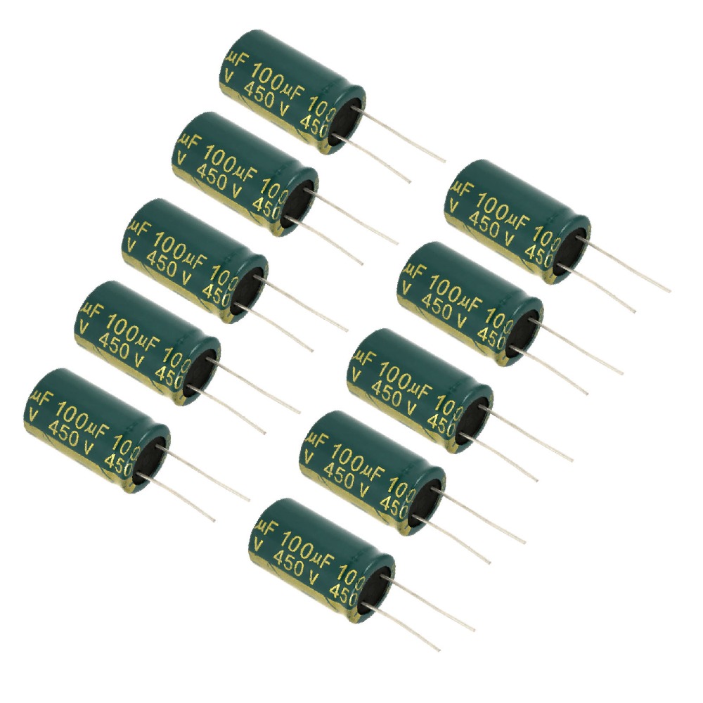 TU3Y 10PCS 100UF Tụ điện 450V Màu xanh lá Tụ điện Radial Bền bỉ Tụ điện điện phân nhôm Dự án tự làm