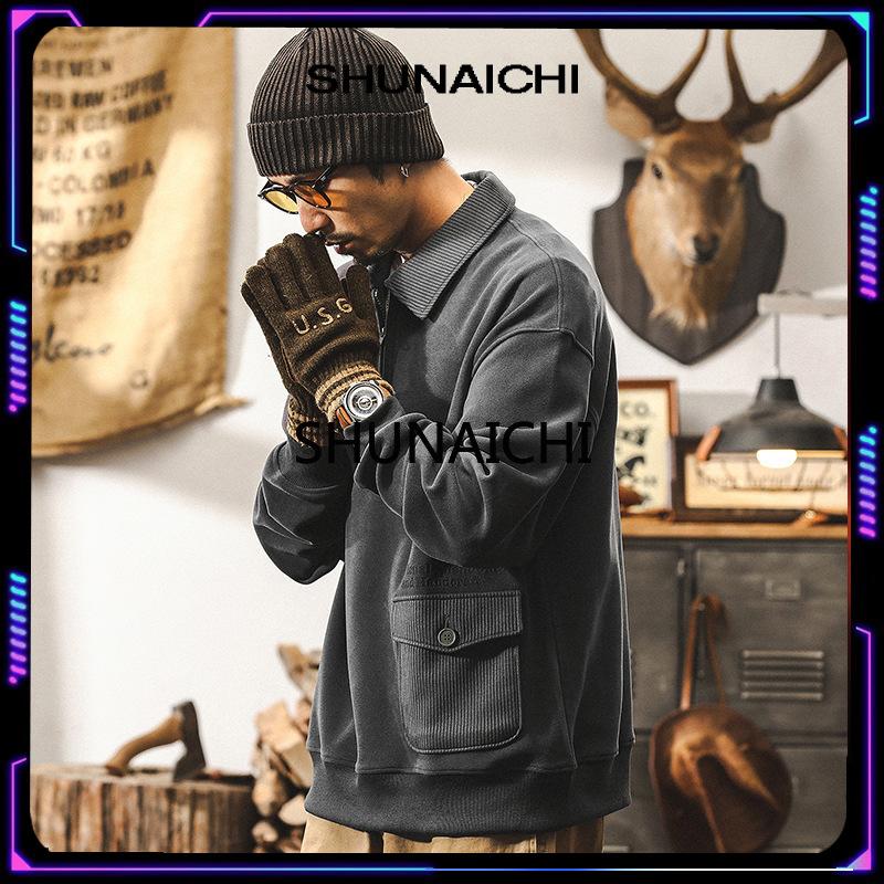 SHUNAICHI Fashion American Retro Heavy-duty Warm Double-sided Fleece Sweater Men's Winter Trendy Brand Half-zipper POLO Shirt Autumn And Winter Coat Men - Jenama OEM Harga 142 Ringgit*Penghantaran Percuma