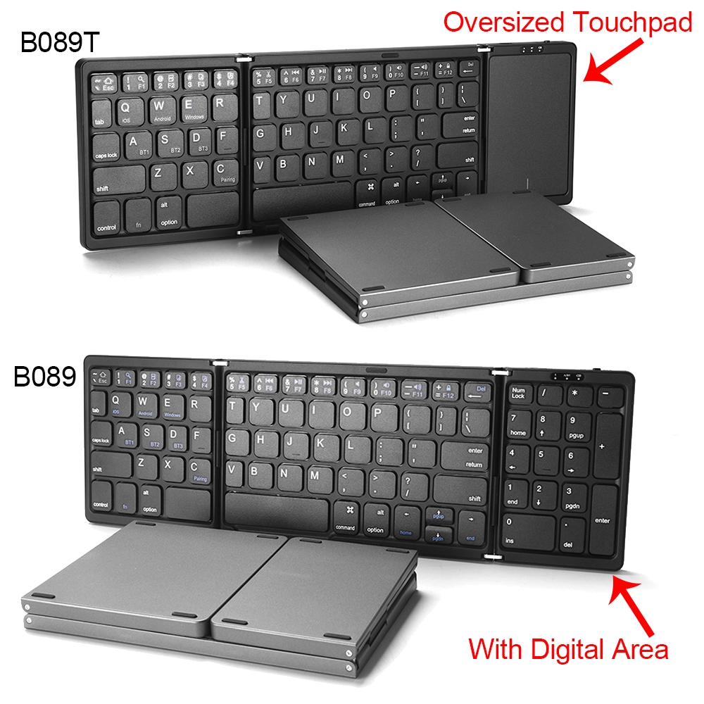 B089t Xách Tay Mini Ba Bàn phím gập Bluetooth 64 Phím Không Dây Có Thể Gập Lại Touchpad Bàn Phím Cho IOS Android iPad điện thoại máy tính bảng