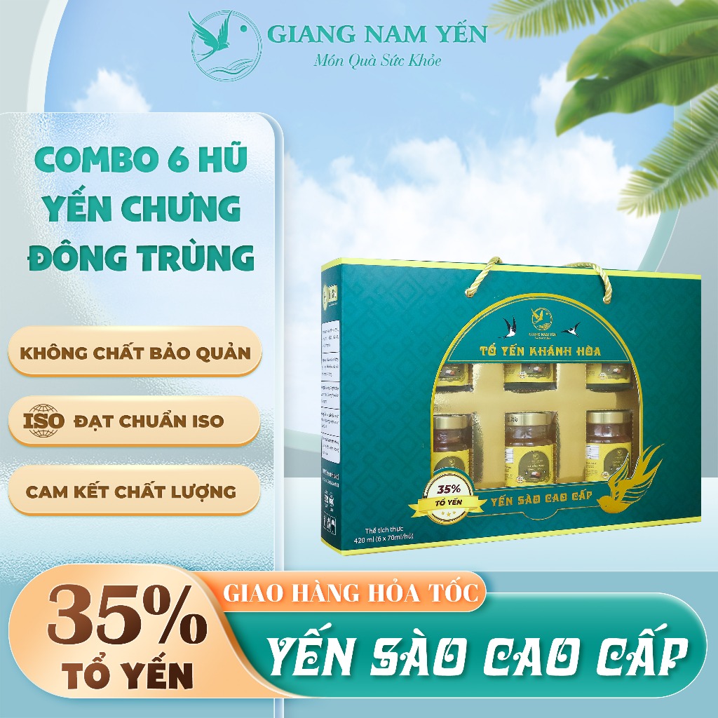 Yến sào chưng sẵn GIANG NAM YẾN Vị Đông Trùng Hạ Thảo - 35% tổ yến khánh hòa - Hũ 70ml