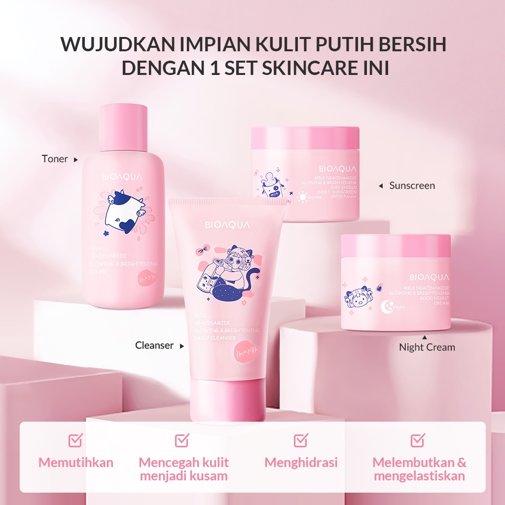 Bioaqua 4Pcs Skincare Package Niacinamide Glowing & Brightening / Tea Tree Oligopeptide Acne Set withβ¦