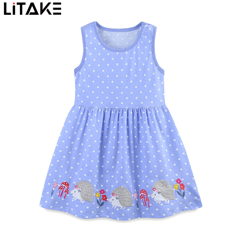 Girls A-Line Dress Toddler Cotton Round Neck Cute Cartoon Pattern Sleeveless Casual Dresses For Party ราคา 220 บาท*ส่งฟรี