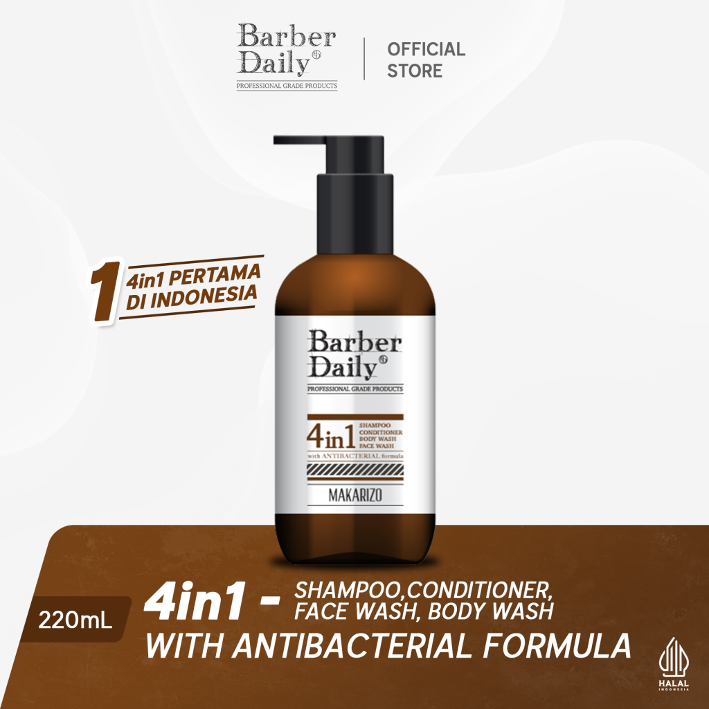 Barber Daily 4in1 220mL - Pertama di Indonesia (Shampoo Conditioner FaceWash and BodyWash)