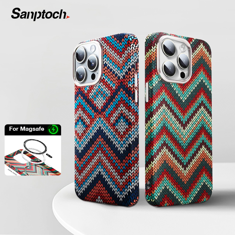  Sanptoch Cho Magsafe Dệt Mô Hình vỏ điện thoại Cho iPhone 15 14 13 Cổ Điển Kết Cấu Sợi Carbon Chống Sốc Cứng Bìa Cho iPhone 15 Pro Max siêu mỏng Thân Thiện Với Da Vỏ bảo vệ 
