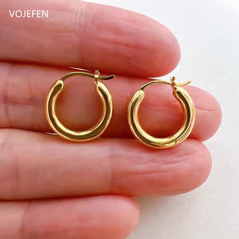 [SHIFA] VOJEFEN 18K Earrings Jewelry AU750 Real Yellow Gold Rings Hoops Jewelry Thickened Earring Luxury Fine Jewel Original Wholesale ✬✫✩ · v2