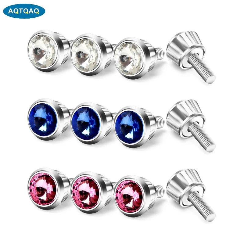 4 cái/bộ tấm giấy phép Khung vít bu lông pha lê Rhinestone chống trộm kim loại Fastener cap Bìa phổ Bling Phụ Kiện Xe Hơi
