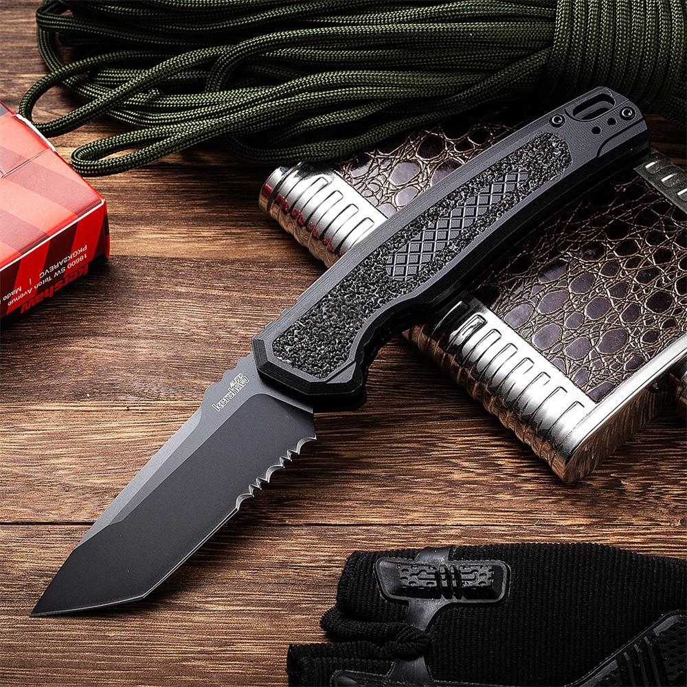 【Seasonal Sale】 Kershaw 7105 16 Au. To Pocket Folding 9cr18 Black Cerakote Tanto Combo Aluminum Alloy Handle Camping Tool