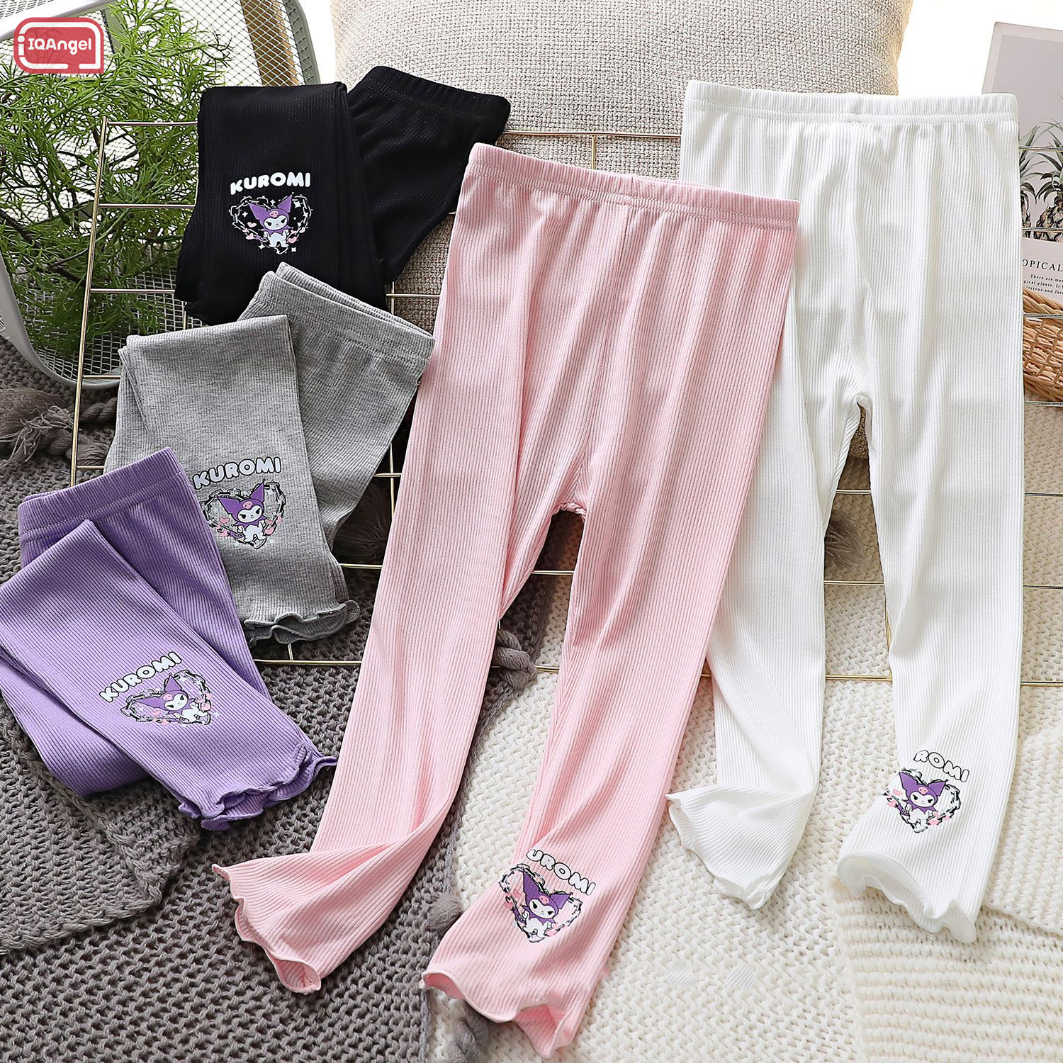 IQANGEL Children's pants, girls' pants, solid colored Kuromi cartoon leggings, ruffled pantyhose, soft and comfortable, suitable for ages 3-10 - ยี่ห้อ IQANGEL ราคา 153 บาท*ส่งฟรี