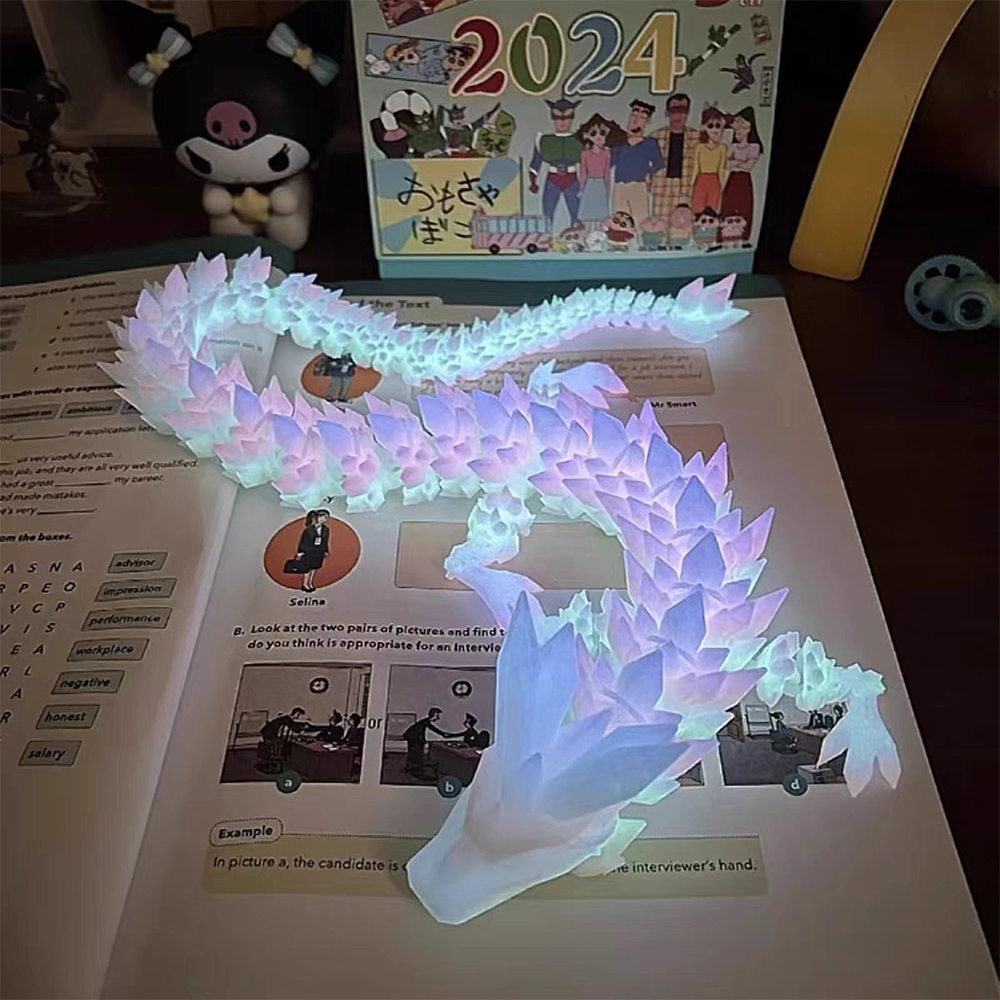 3D Printed 30cm Luminous Chinese Long Dragon Ornaments Full Body Joint Movable Action Figures Home Car Office Decoration Gifts
