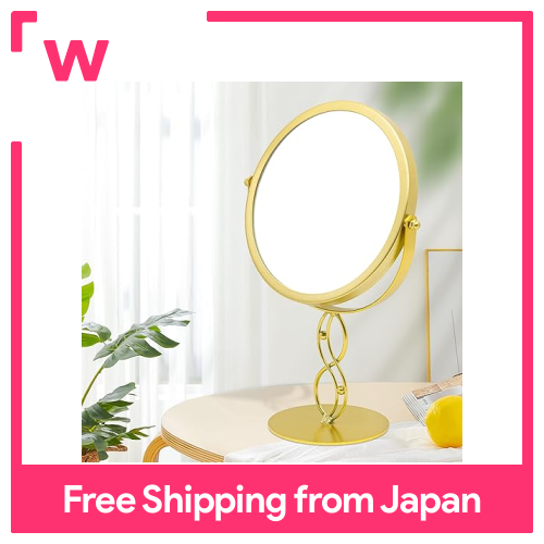 Hohoemi Gương trang điểm gương gọng vàng giá để mặt bàn tròn 360 ° xoay 29x17cm