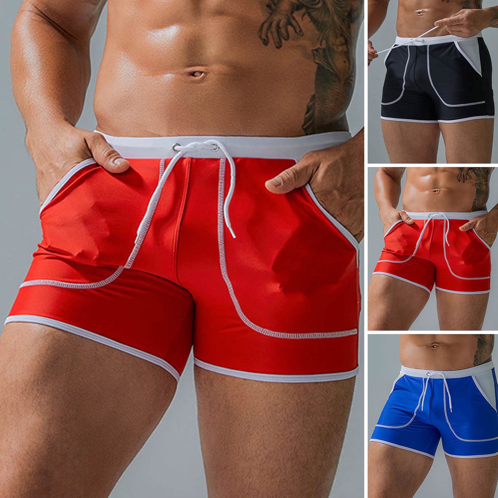 Yitu quần soóc bơi nam căng quần soóc lướt sóng nam Nhanh Khô Quần short bãi biển với túi đầy màu sắc cho mùa hè lướt sóng và bơi lội