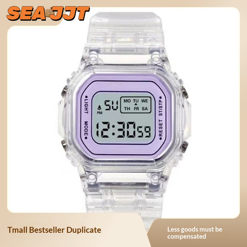 SEA JJT Trendy Transparent Square Digital Watch for Women Students with Waterproof LED Display ราคา 63 บาท*ส่งฟรี