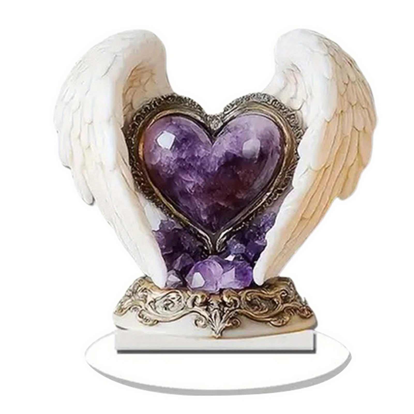 EMH® Decorative Table Centerpiece Heart Angel Statue Angel Wings Heart Ornament 2d Acrylic Winged Heart Table Decor Sign Love Heart Centerpiece for Home Office Valentine's Day Desk Decoration Favorite
