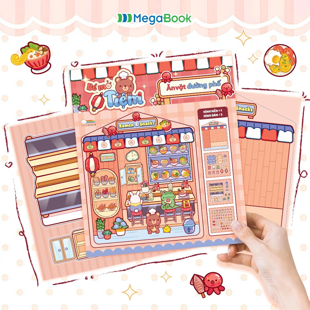 Sách Bé mở tiệm - Ăn vặt đường phố (Đồ chơi bóc dán 90+ Sticker cho bé)