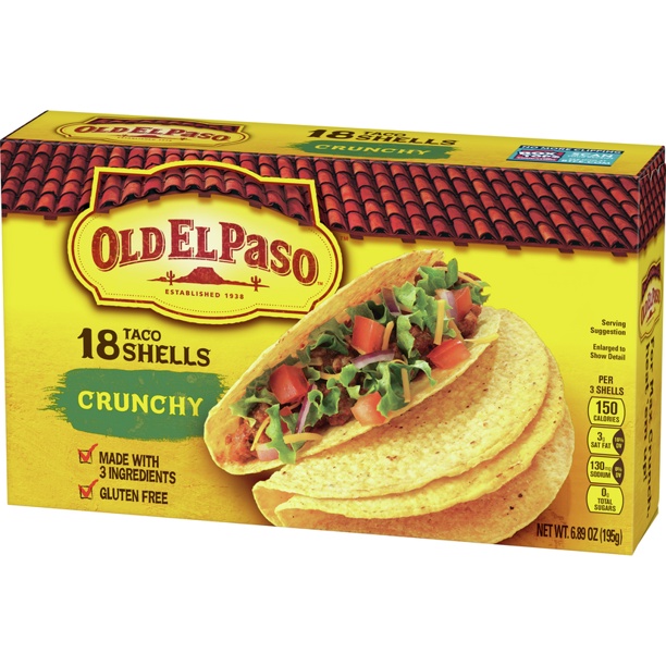 HỘP 18 BÁNH TACO GIÒN Old El Paso Crunchy Taco Shells, Gluten-Free