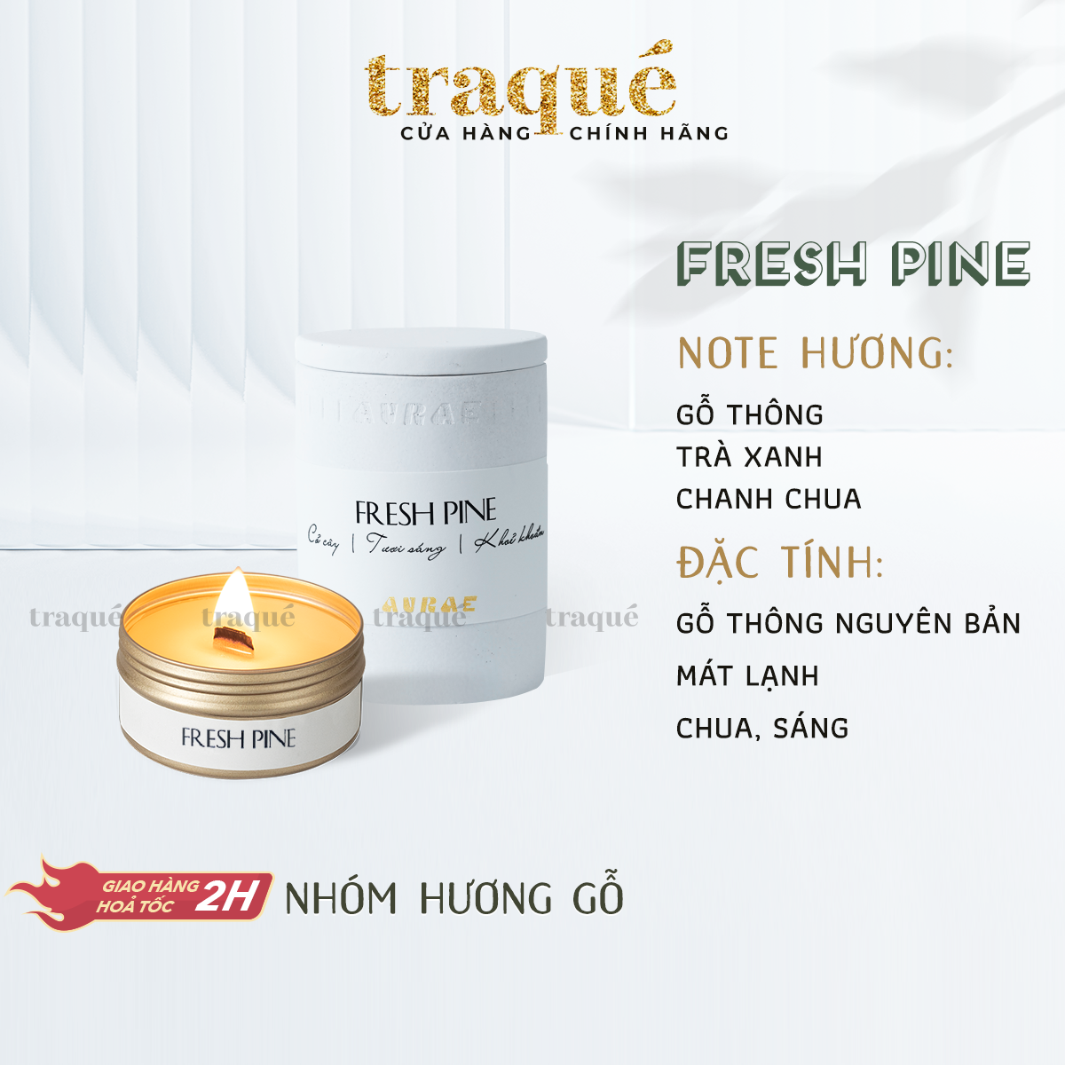 Fresh Pine - Có thể refill - quà tặng kèm khi mua size 150g Nến thơm tinh