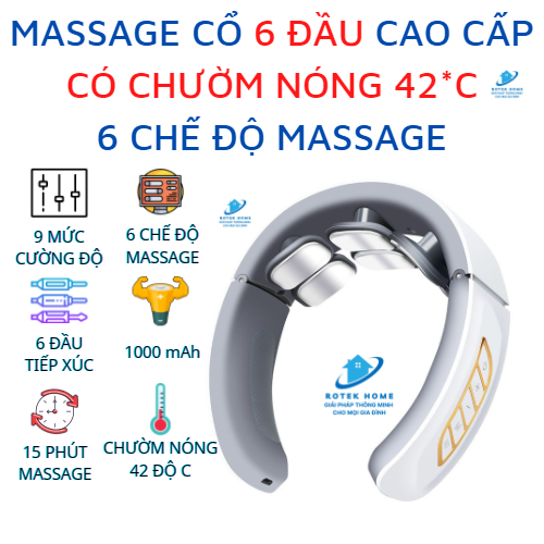 Máy mage cổ vai gáy cao cấp CHƯỜM NÓNG HỒNG NGOẠI 42 độ C - 6 chế độ mat xa, 9 cường độ, gọn nhẹ, du lịch, văn phòng