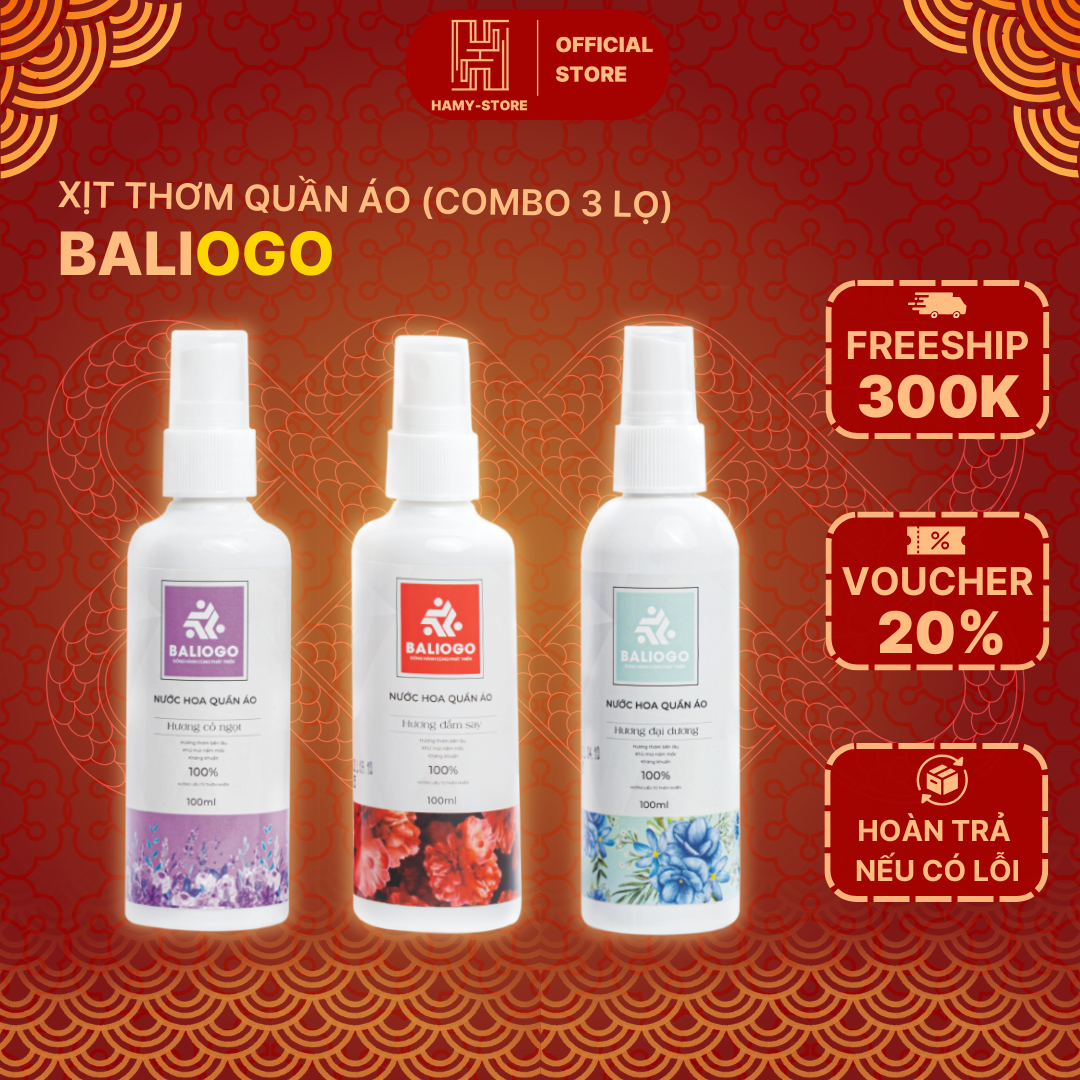 Xịt Thơm Quần Áo Baliogo (Combo 3 lọ) Hương Thơm Nhẹ Nhàng, Quyến Rũ, Dễ Chịu