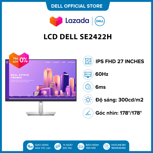 Bảng giá Màn hình máy tính Dell IPS FHD (1920x1080) 60Hz 6ms 27 inches l Black l P2722H Phong Vũ
