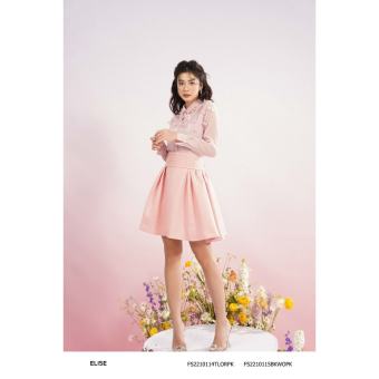 Chân váy xòe tafta hồng cạp xếp thiết kế Elise FS2210115BKWOPK