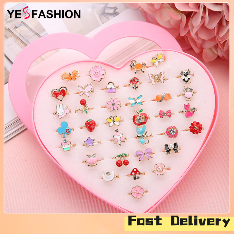 Yesfashion Store IN stock 36pcs/set Korean Style Alloy Cartoon Children Ring