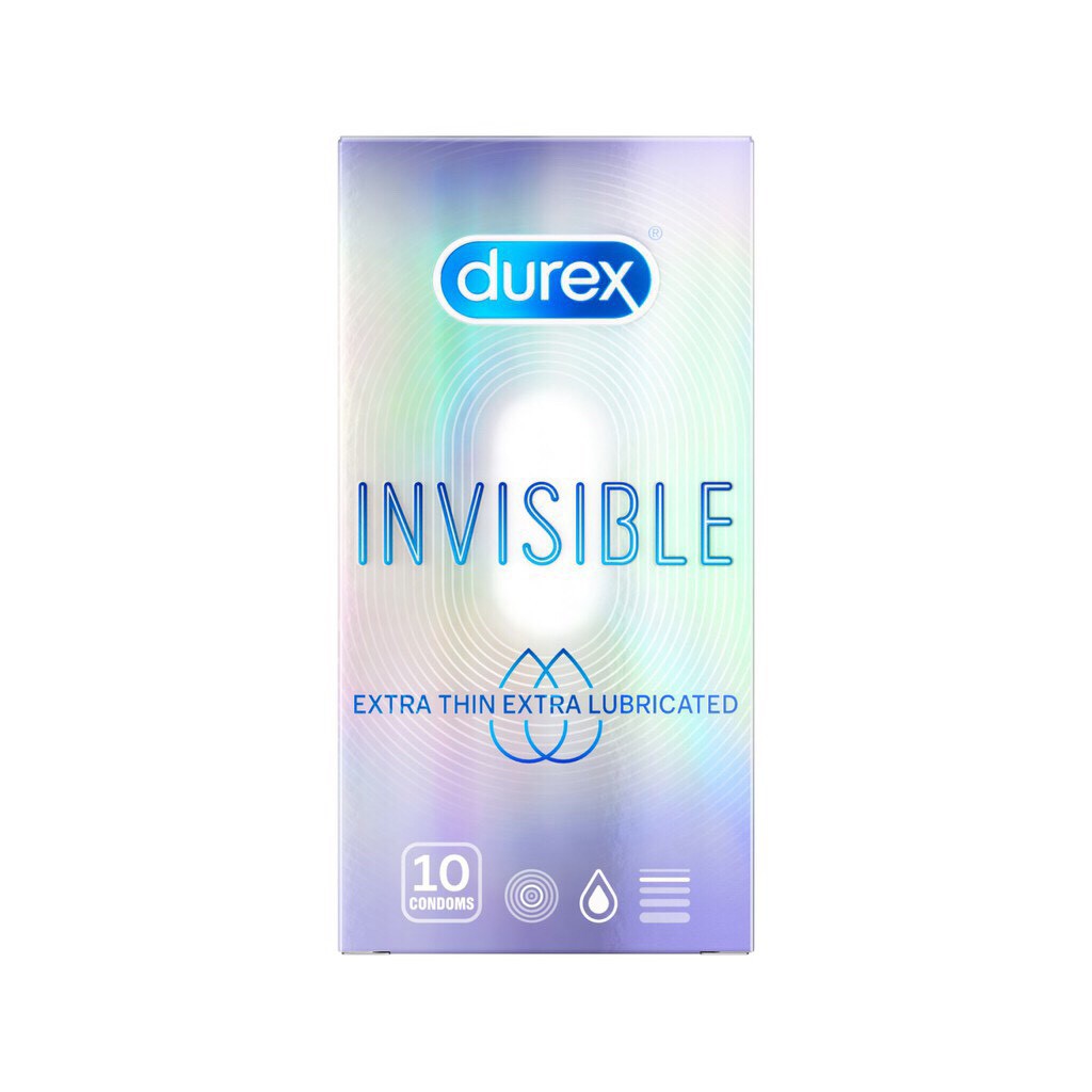 Bao cao su Durex Invisible hộp 10c - Siêu mỏng tăng thời gian quan hệ