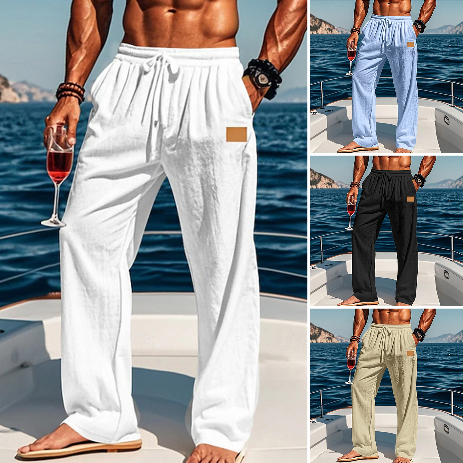 zhanshan Men Casual Pants Casual Men Bottoms Men's Loose Fit Drawstring Waist Casual Trousers for Fitness Outdoor Activities Solid Color Pants for Running Style