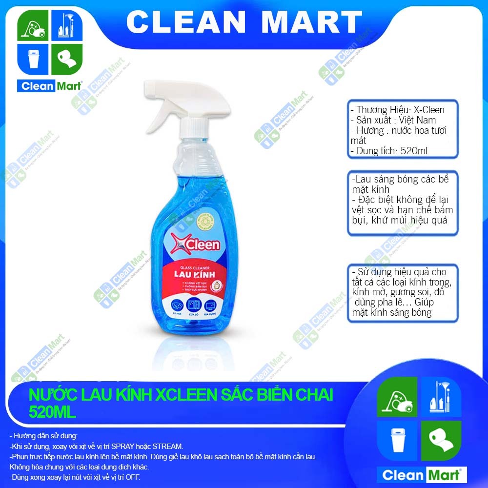 Nước Lau kính X-Cleen Sắc Biển 520ml - CLEAN MART