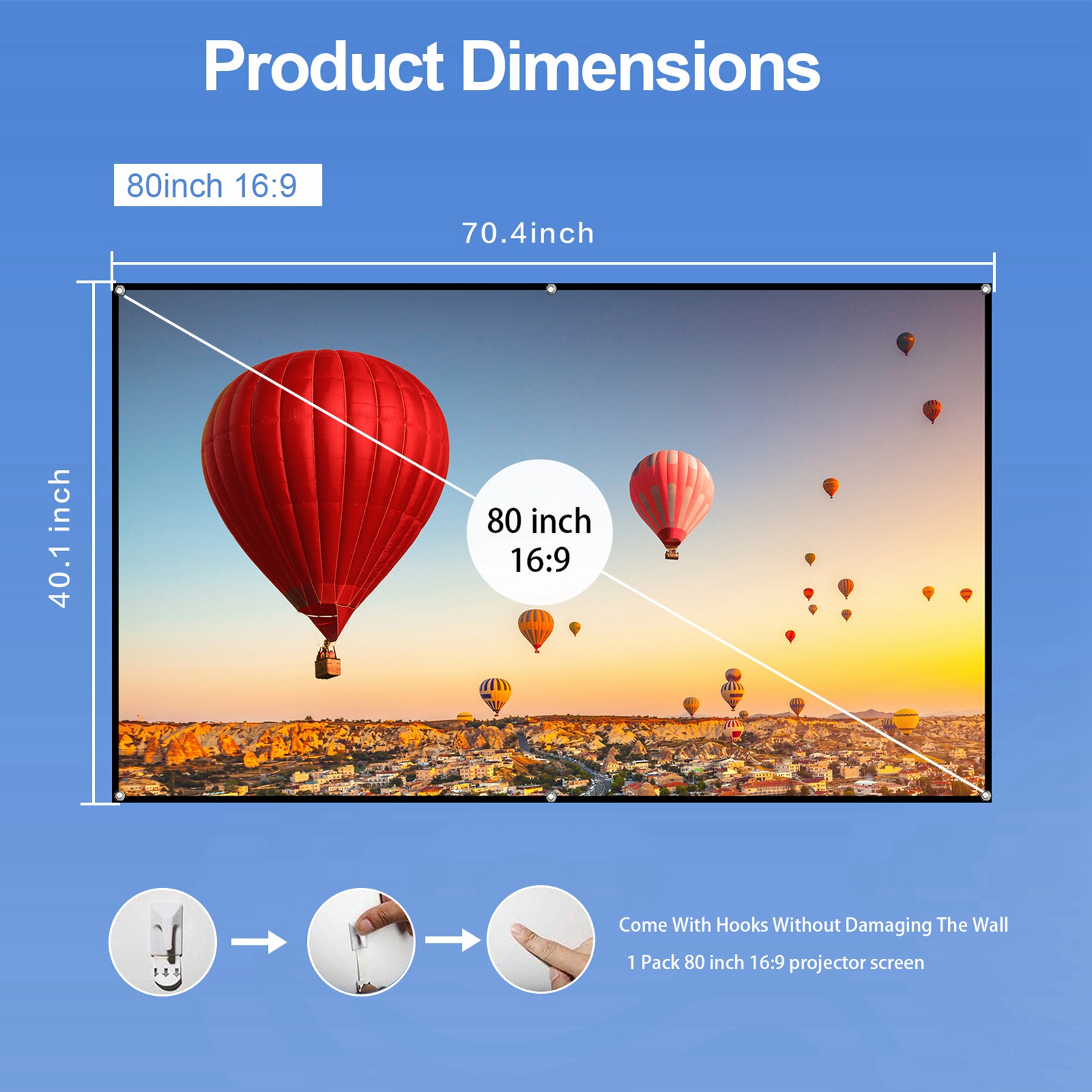 72-inch HD cầm tay màn hình máy chiếu 16:9 Màn chiếu có thể gập lại bền treo tường cho phim ngoài trời rạp hát tại nhà văn phòng