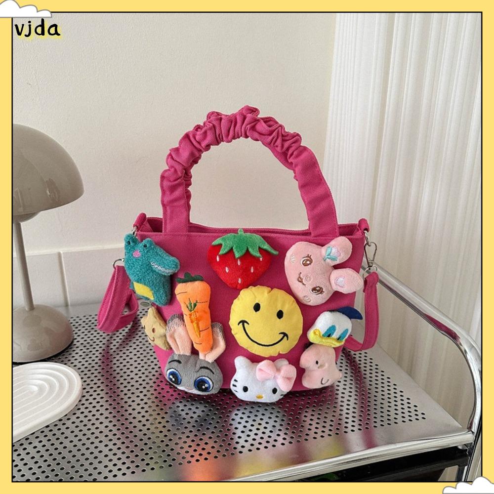 VJDA Hoạt hình dễ thương Túi Tote Vải Bố Tay cầm trên Búp bê vải lông Túi mua sắm Chất lượng cao Sức chứa lớn Túi vải
