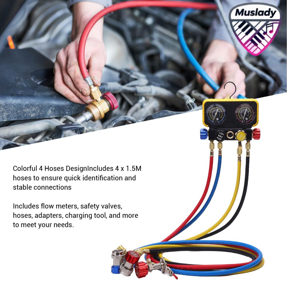 MUSLADY ชุดเครื่องวัด Manifold การเชื่อมต่อที่เสถียรชุดเครื่องวัด AC 4 ทางทองเหลือง R410a Flow Meter สำหรับใช้ในบ้าน ราคา 5,416 บาท*ส่งฟรี