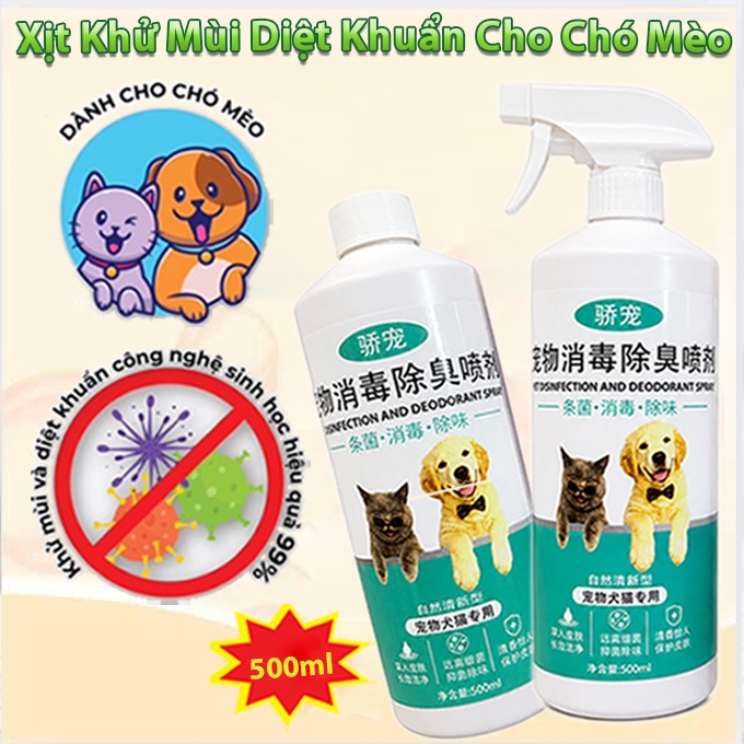 Chai Xịt Khử Mùi Chó Mèo PET SPRAY 500ml, Đánh Bay Mùi Hôi, Loại Bỏ Ve Rận