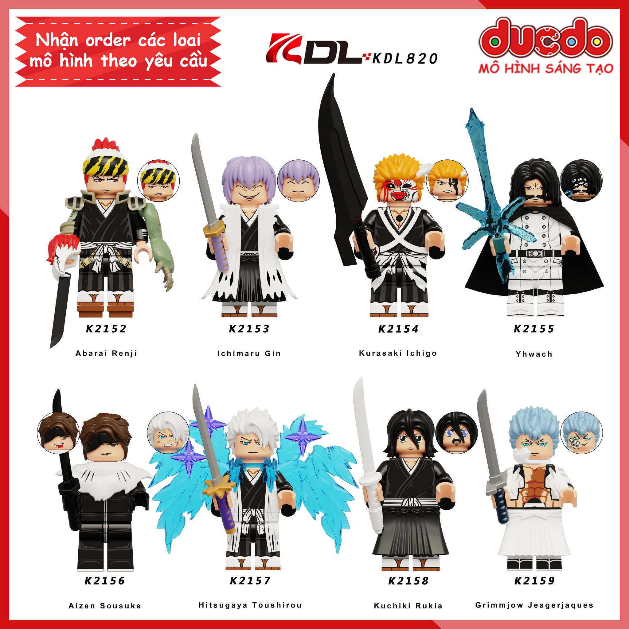 Minifigures nhân vật Anime Bleach Sứ Mệnh Thần Chết Ichigo Renjin Gin - Đồ chơi Lắp ghép Xếp hình Mini Mô hình KDL 820