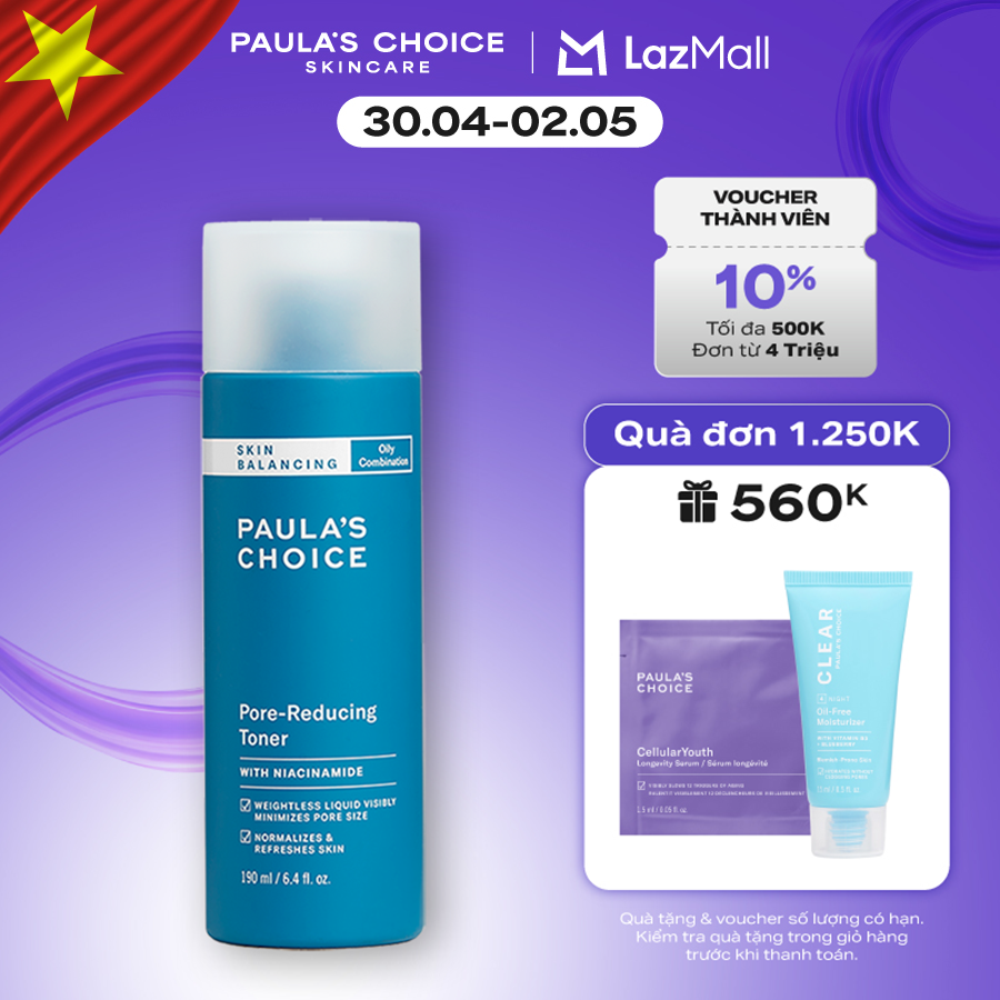 Nước hoa hồng Cân Bằng độ ẩm và Điều Chỉnh Lỗ Chân Lông Paula’s Choice Skin Balancing Pore Reducing Toner 190ml 1350