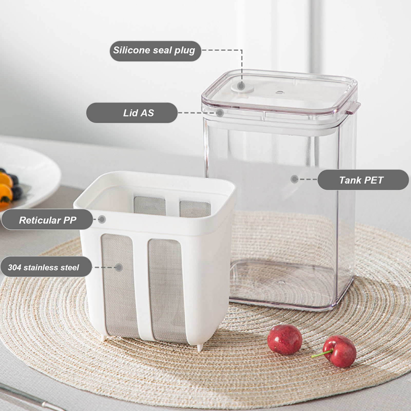 Bộ lọc sữa chua AS PET Tách Whey bằng thép không gỉ Hoạt động đơn giản Bộ lọc sữa chua Hy Lạp cho gia đình