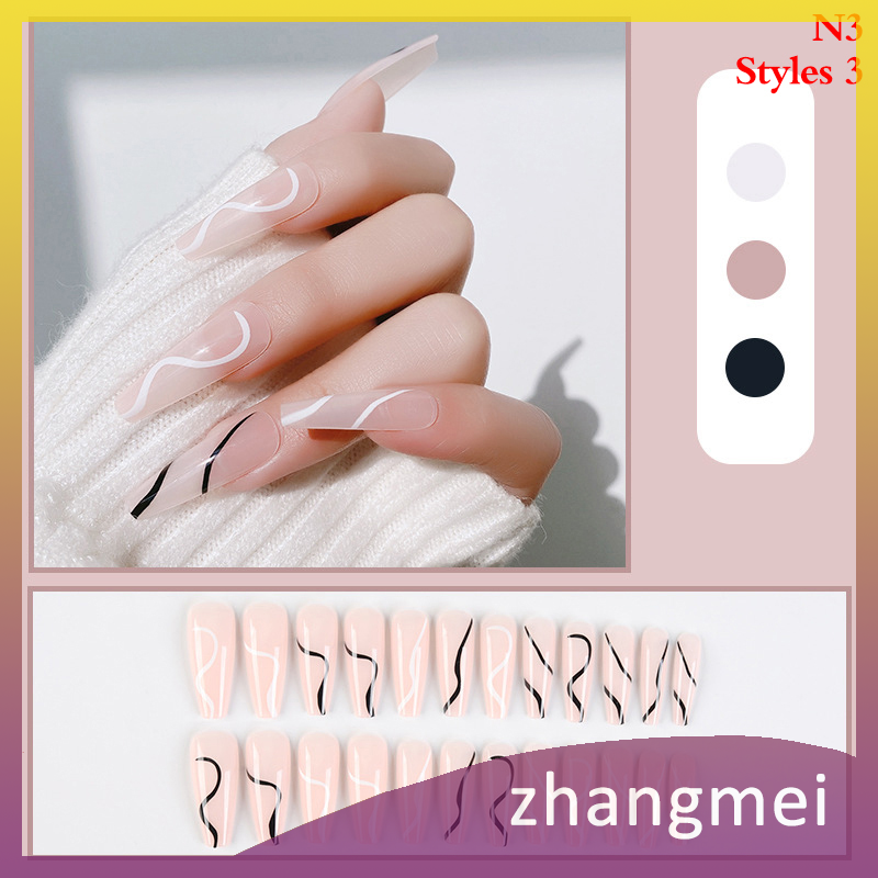 zhangmei 24 cái/hộp móng tay giả hình thang ba lê dài có thể đeo quyến rũ dụng cụ làm móng nghệ thuật Tự làm