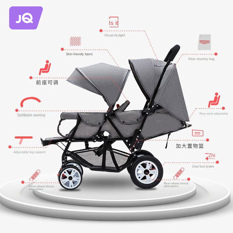 JOYNCLEON Xe đẩy trẻ em sinh đôi, phía trước và phía sau Ngồi hai người có thể nằm gọn nhẹ Xe đẩy trẻ em