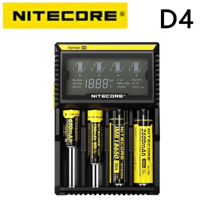 Original Nitecore D4 Battery Charger LCD Smart Charging for 18650 14500 16340 26650 Batteries 12V Charger for A AA AAA Batteries