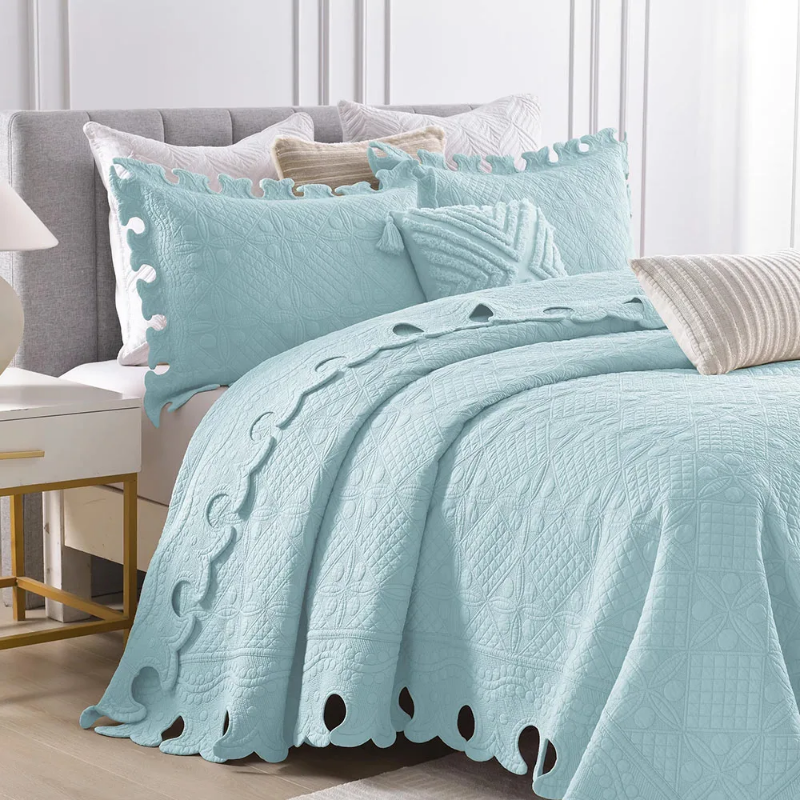 （Yeni ürün）CHAUSUB Pamuklu Yorgan Seti Yatak Üzerinde 3 Adet Yatak Örtüsü İşlemeli Kraliçe Boyut 230* 250 Kalın Yatak Örtüsü Kapitone Battaniye