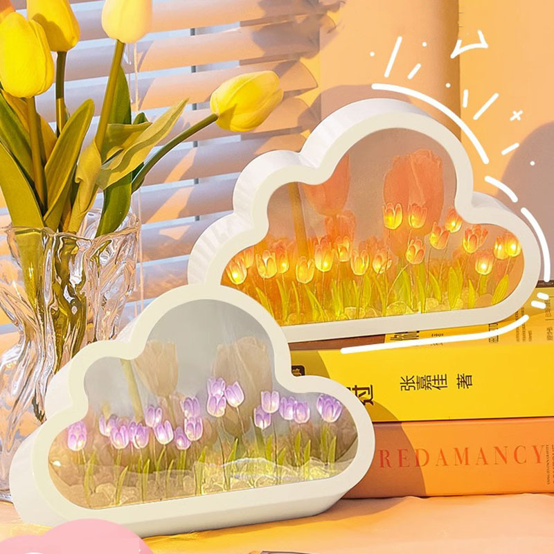 Đèn Tulip hình Đám Mây Gương Handmade Trang Trí Phòng Ngủ DIY Dùng Làm Quà Tặng Sinh Nhậ Đèn ngủ gương cho hai mục đích